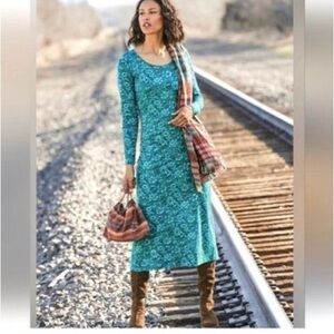 PERUVIAN CONNECTION Floriana Dress Long Sleeves Floral Jersey Midi Size XS